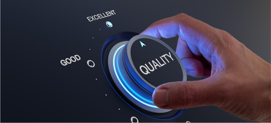 A hand on a dial reading Quality, turning it from "Good" to "Excellent."
